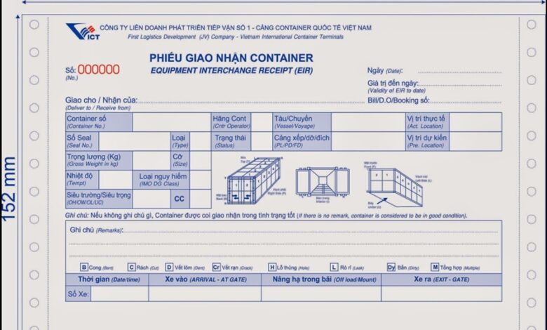 Nội dung phiếu Eir trong quá trình giao nhận tại cảng